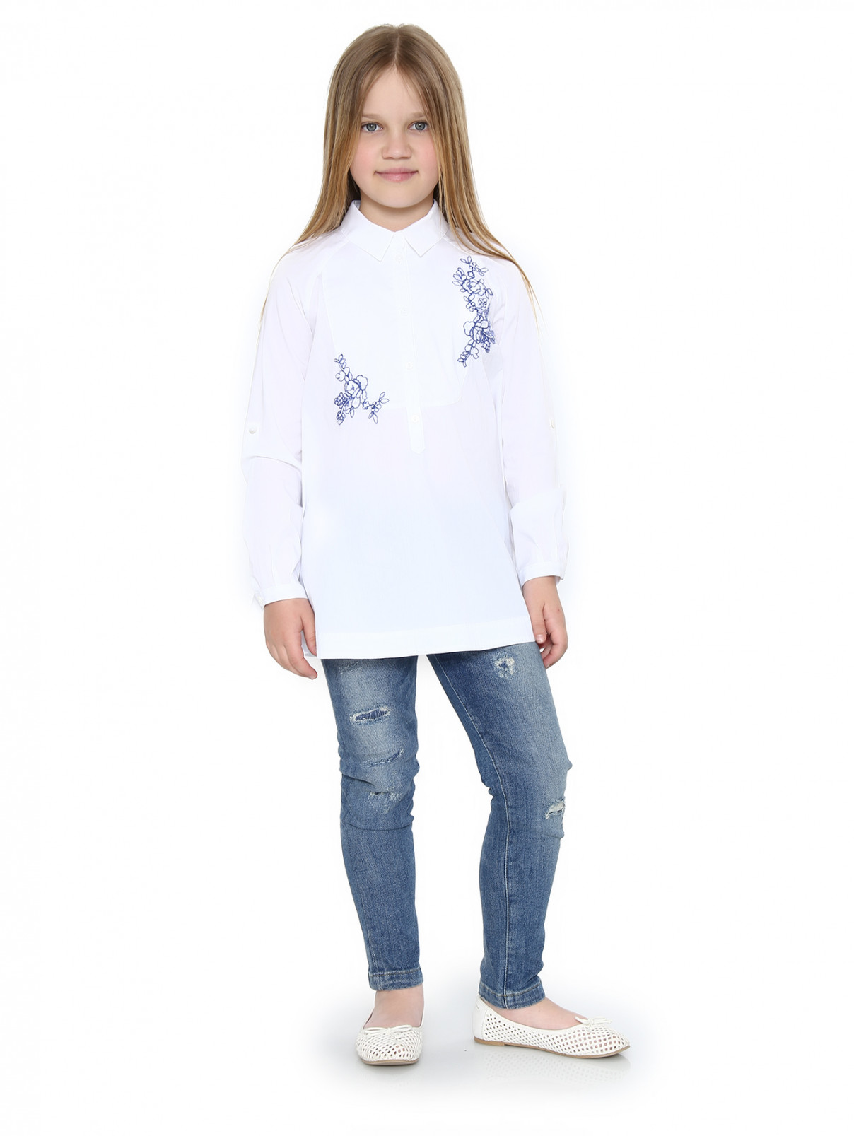 Рубашка из хлопка с вышивкой Ermanno Scervino Junior  –  Модель Общий вид  – Цвет:  Белый