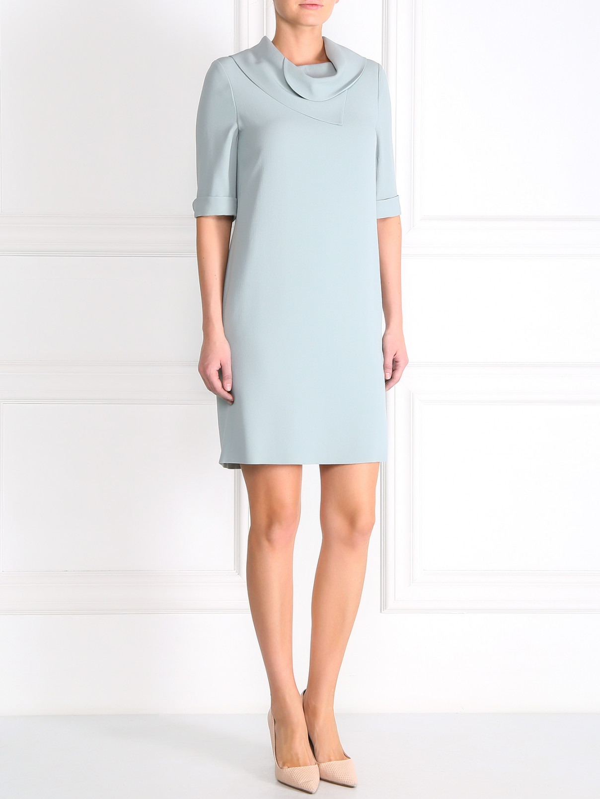 Платье прямого кроя с воротником Emporio Armani  –  Модель Общий вид  – Цвет:  Синий