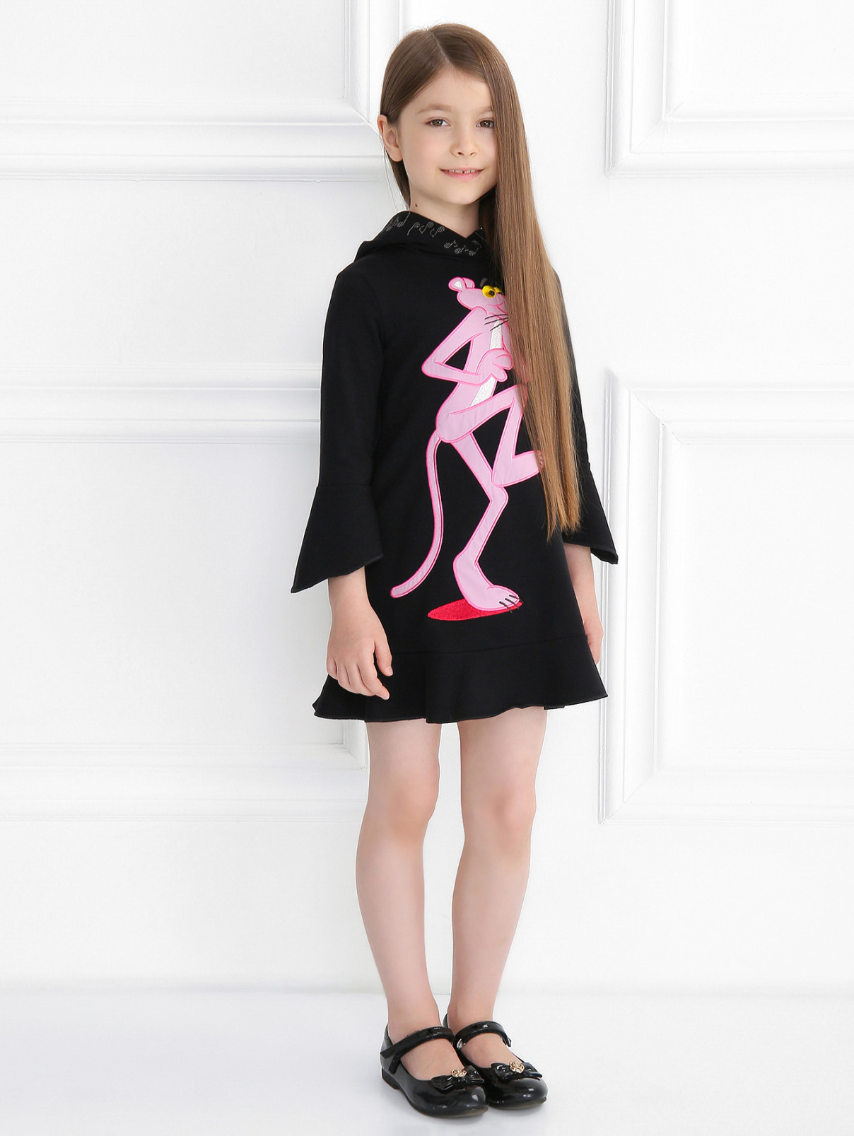Платье из хлопка с аппликацией MiMiSol  –  Модель Общий вид  – Цвет:  Черный