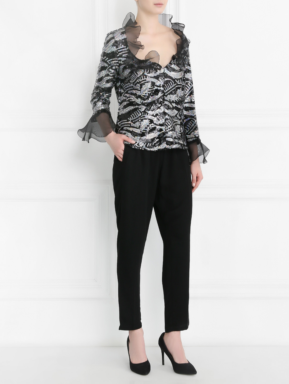 Блуза декорированная пайетками Mariella Burani  –  Модель Общий вид  – Цвет:  Черный