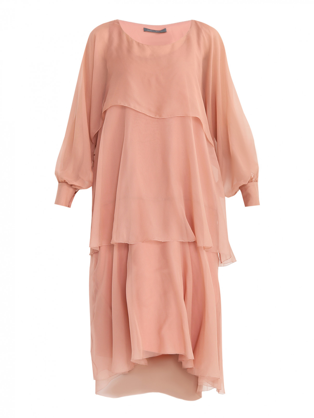 Платье миди из шелка с воланами Alberta Ferretti  –  Общий вид  – Цвет:  Розовый