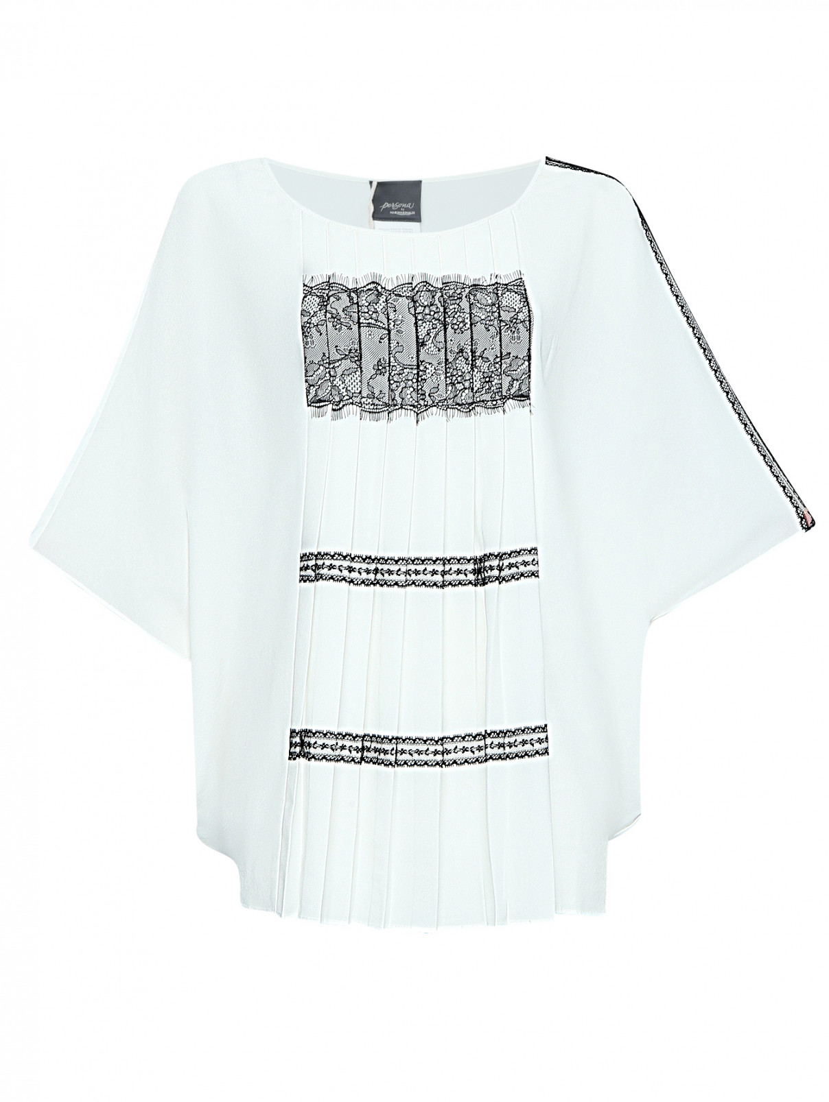 Блуза свободного кроя с кружевной отделкой Persona by Marina Rinaldi  –  Общий вид  – Цвет:  Белый