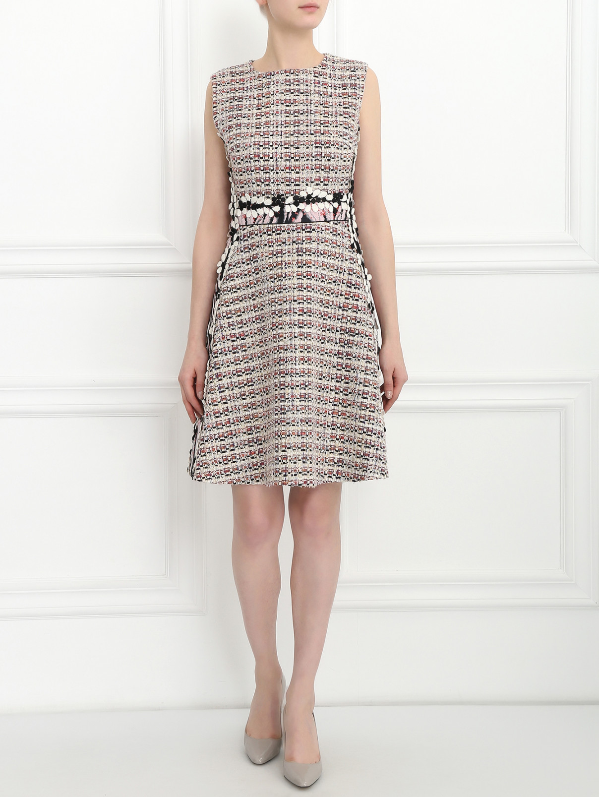 Платье-миди из фактурной ткани с вышивкой Giambattista Valli  –  Модель Общий вид  – Цвет:  Мультиколор