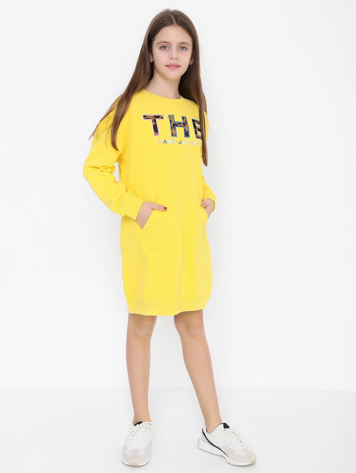Трикотажное платье с аппликацией Little Marc Jacobs  –  МодельОбщийВид  – Цвет:  Желтый