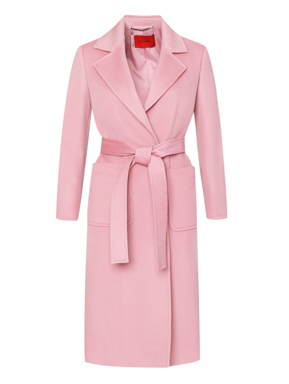 Пальто из шерсти с поясом Max&Co  –  Общий вид  – Цвет:  Розовый