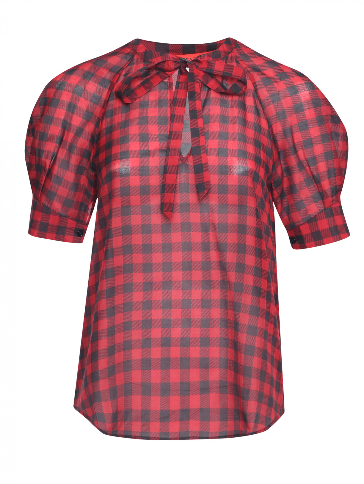 Блуза из хлопка и шелка с узором клетка Max&Co  –  Общий вид  – Цвет:  Красный