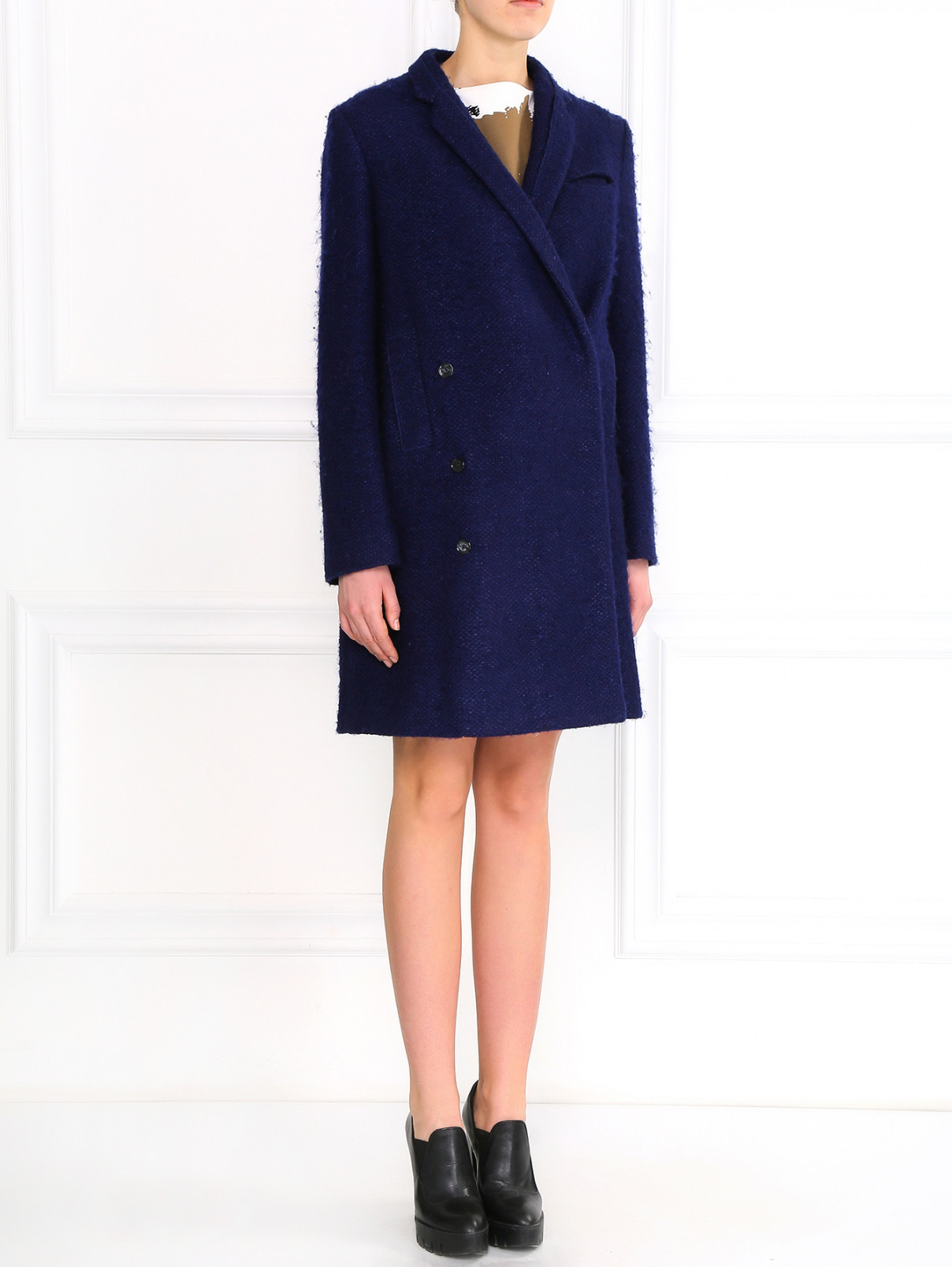 Объемное пальто из смешанной шерсти Costume National  –  Модель Общий вид  – Цвет:  Синий