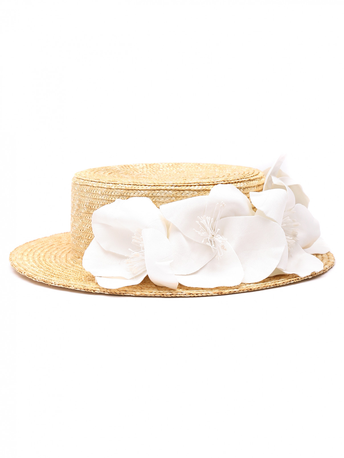 Соломенная шляпа с декоративными цветами MiMiSol  –  Общий вид  – Цвет:  Желтый