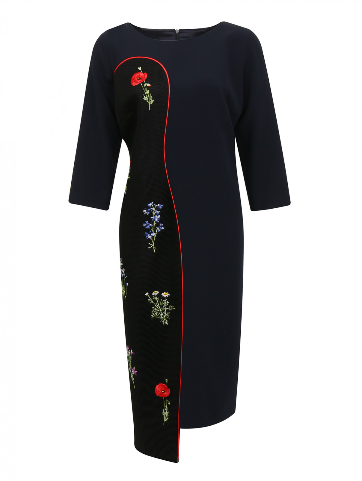 Платье асимметричного кроя с декором Marina Rinaldi  –  Общий вид  – Цвет:  Синий