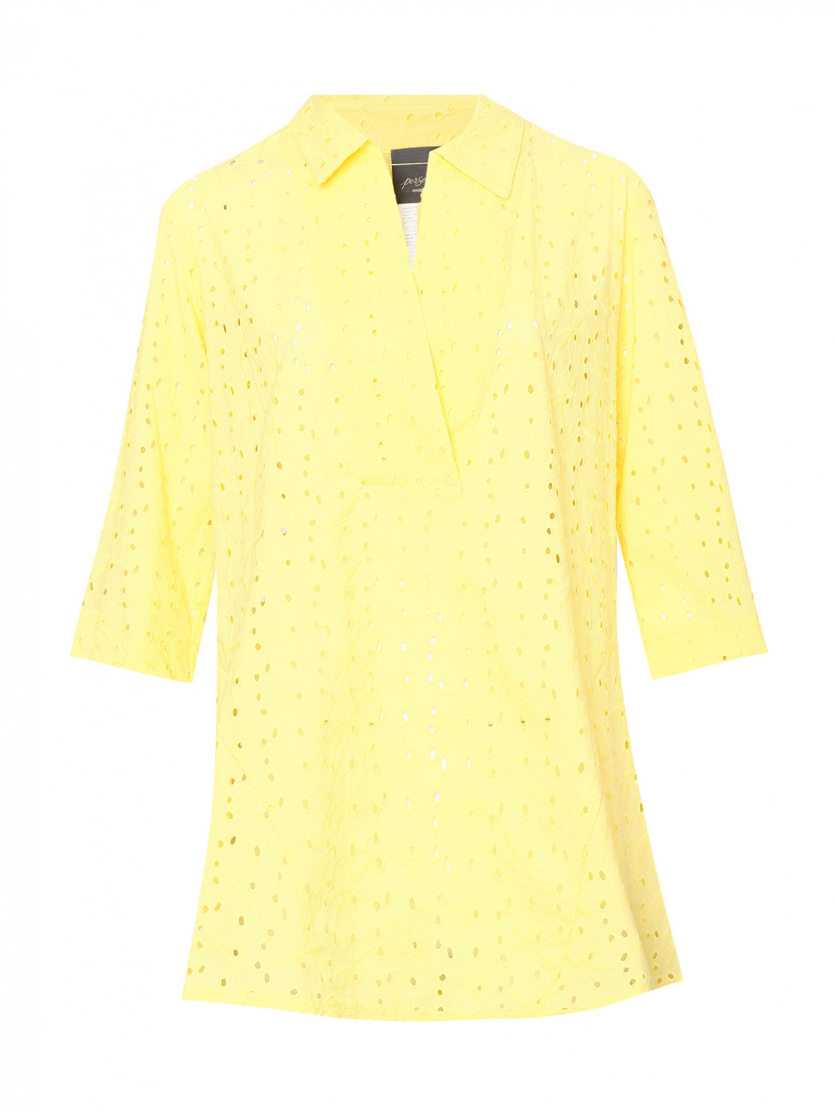 Блуза из хлопка с вышивкой Persona by Marina Rinaldi  –  Общий вид  – Цвет:  Желтый