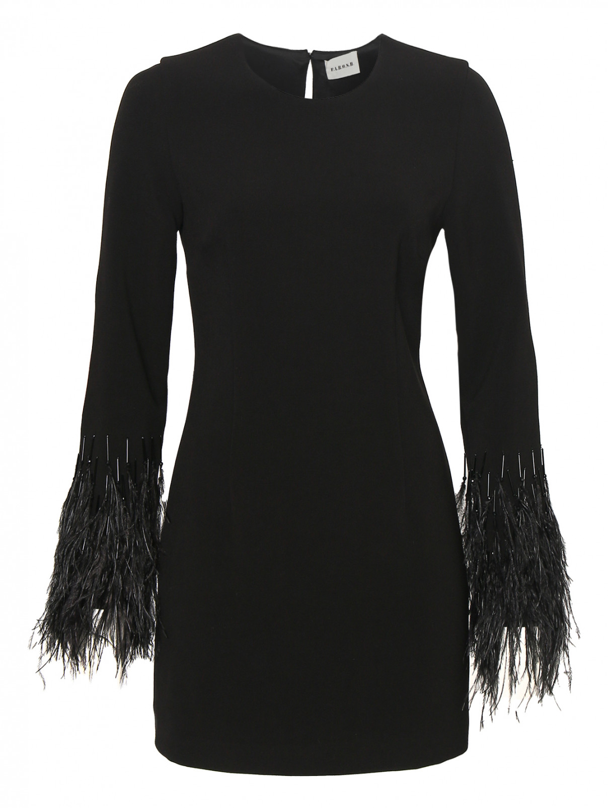 Платье-мини с перьями P.A.R.O.S.H.  –  Общий вид  – Цвет:  Черный