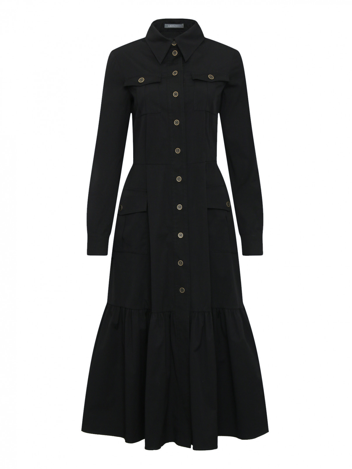 Платье из хлопка с воланом Alberta Ferretti  –  Общий вид  – Цвет:  Черный