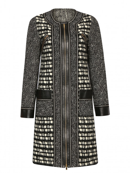 Пальто из шерсти с узором и накладными карманами - Общий вид