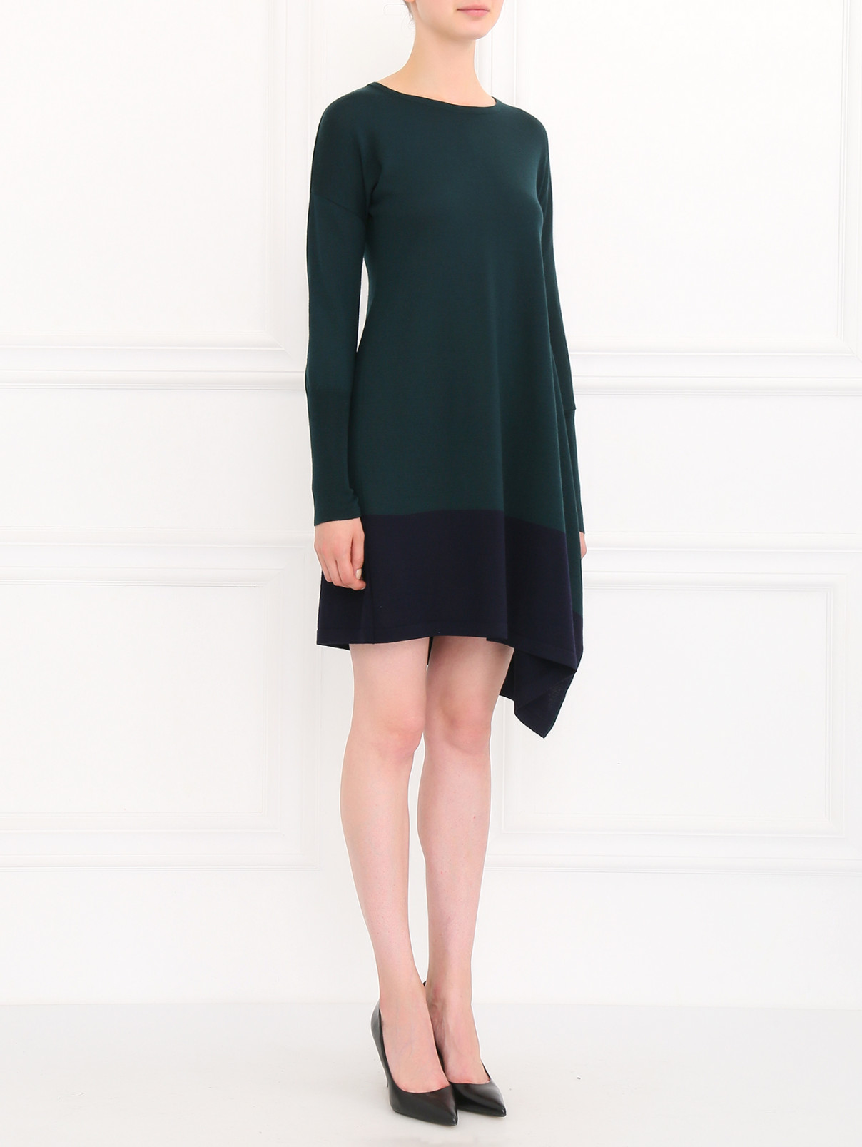Платье-мини из шерсти JO NO FUI  –  Модель Общий вид  – Цвет:  Зеленый