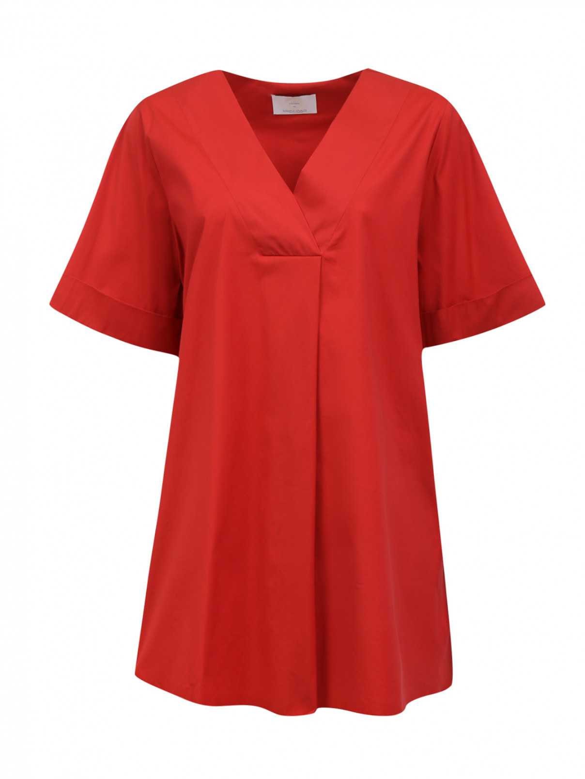Удлиненная блуза из хлопка с коротким рукавом Voyage by Marina Rinaldi  –  Общий вид  – Цвет:  Красный