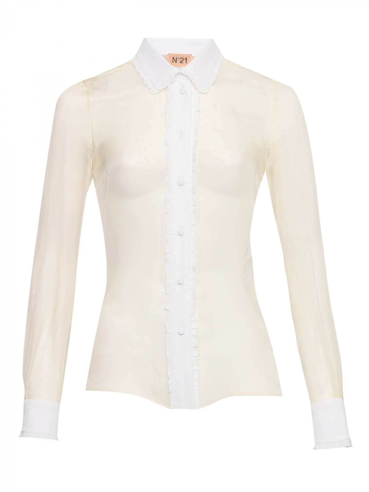 Блуза из шелка на пуговицах N21  –  Общий вид  – Цвет:  Бежевый