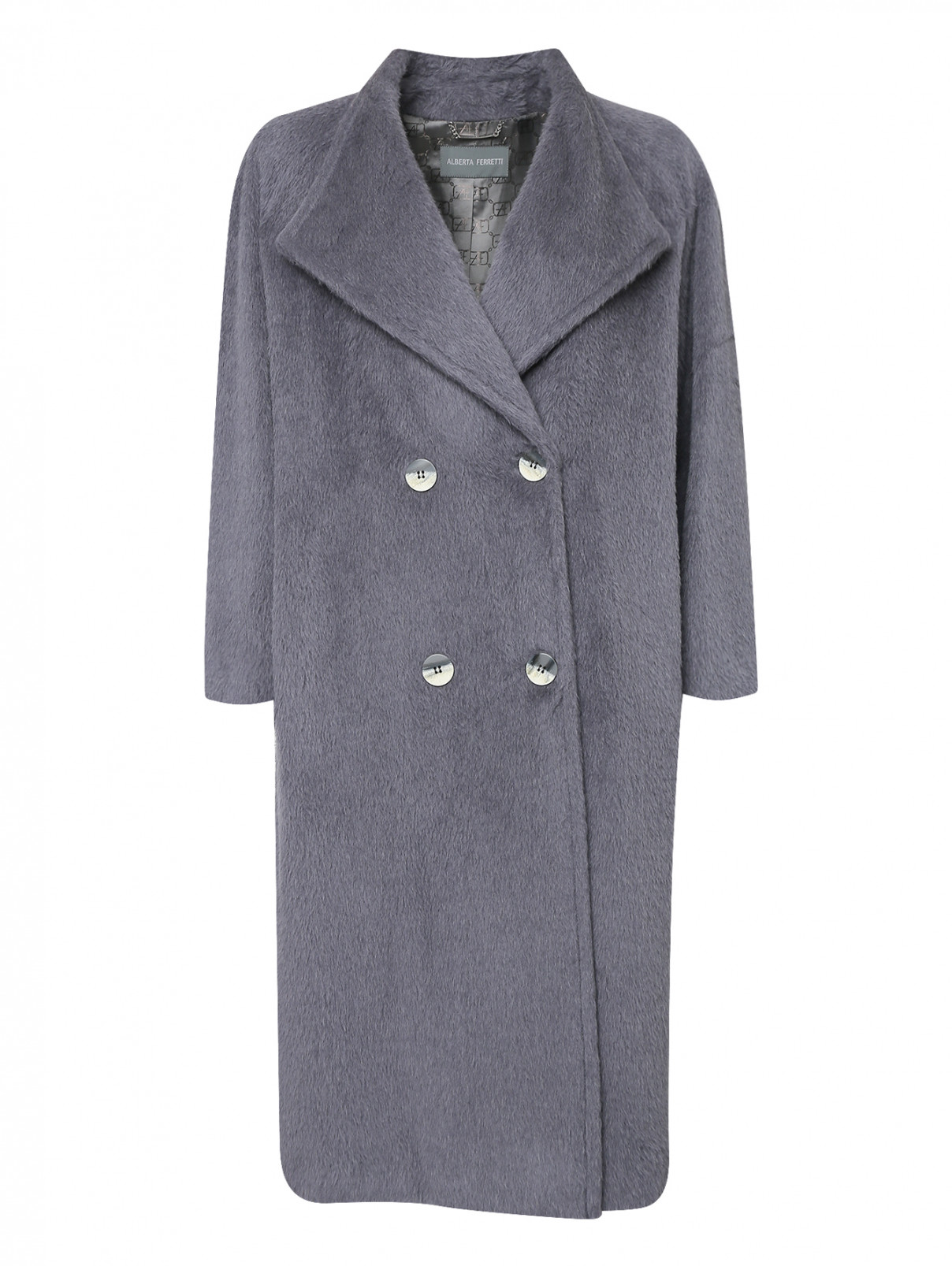 Двубортное пальто из шерсти Alberta Ferretti  –  Общий вид  – Цвет:  Серый