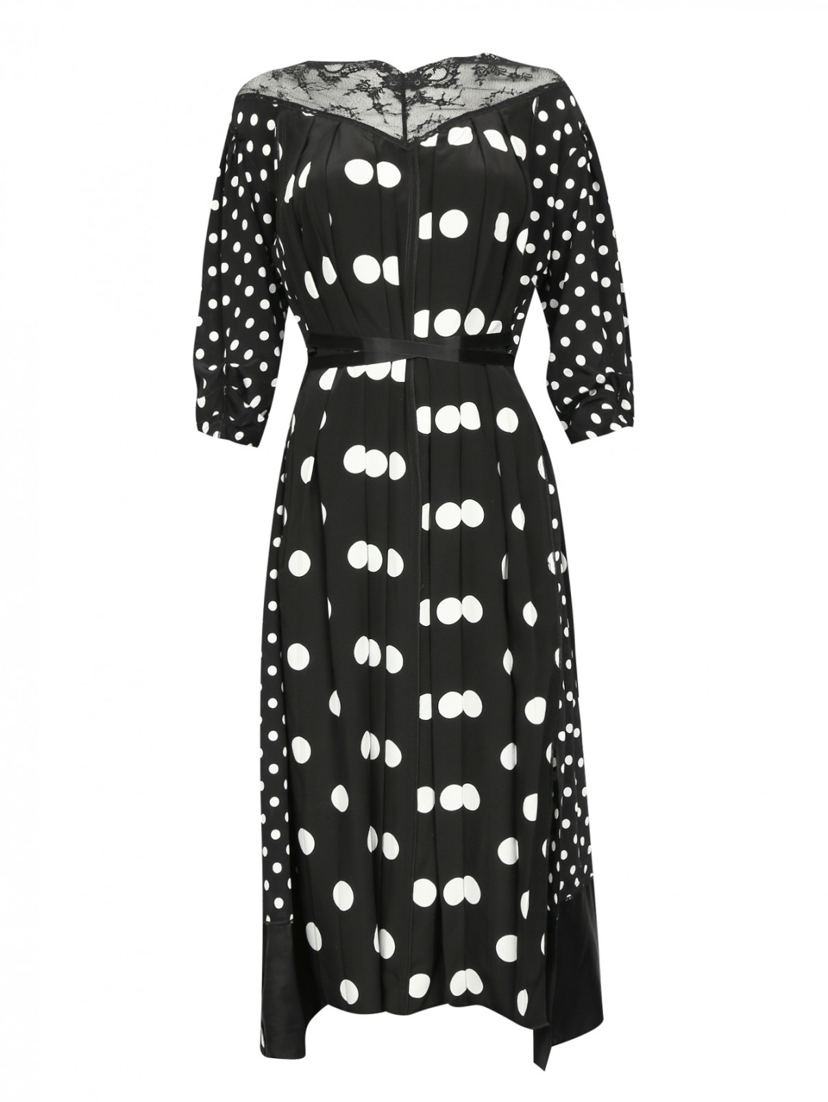 Платье из шелка в горох с кружевной отделкой Marc Jacobs  –  Общий вид  – Цвет:  Черный
