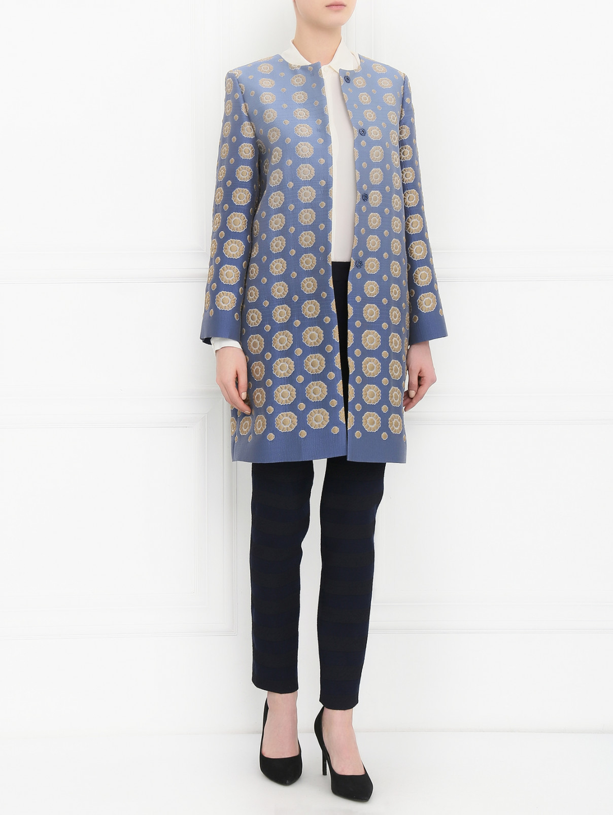 Пальто из фактурной ткани с узором Alberta Ferretti  –  Модель Общий вид  – Цвет:  Синий