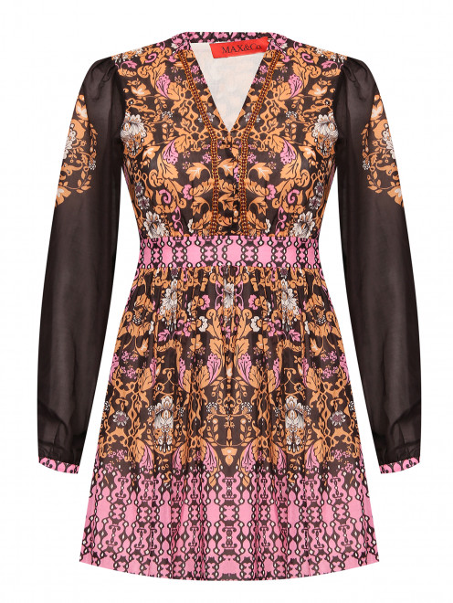Платье-мини с декоративными пуговицами и цветочным узором Max&Co - Общий вид
