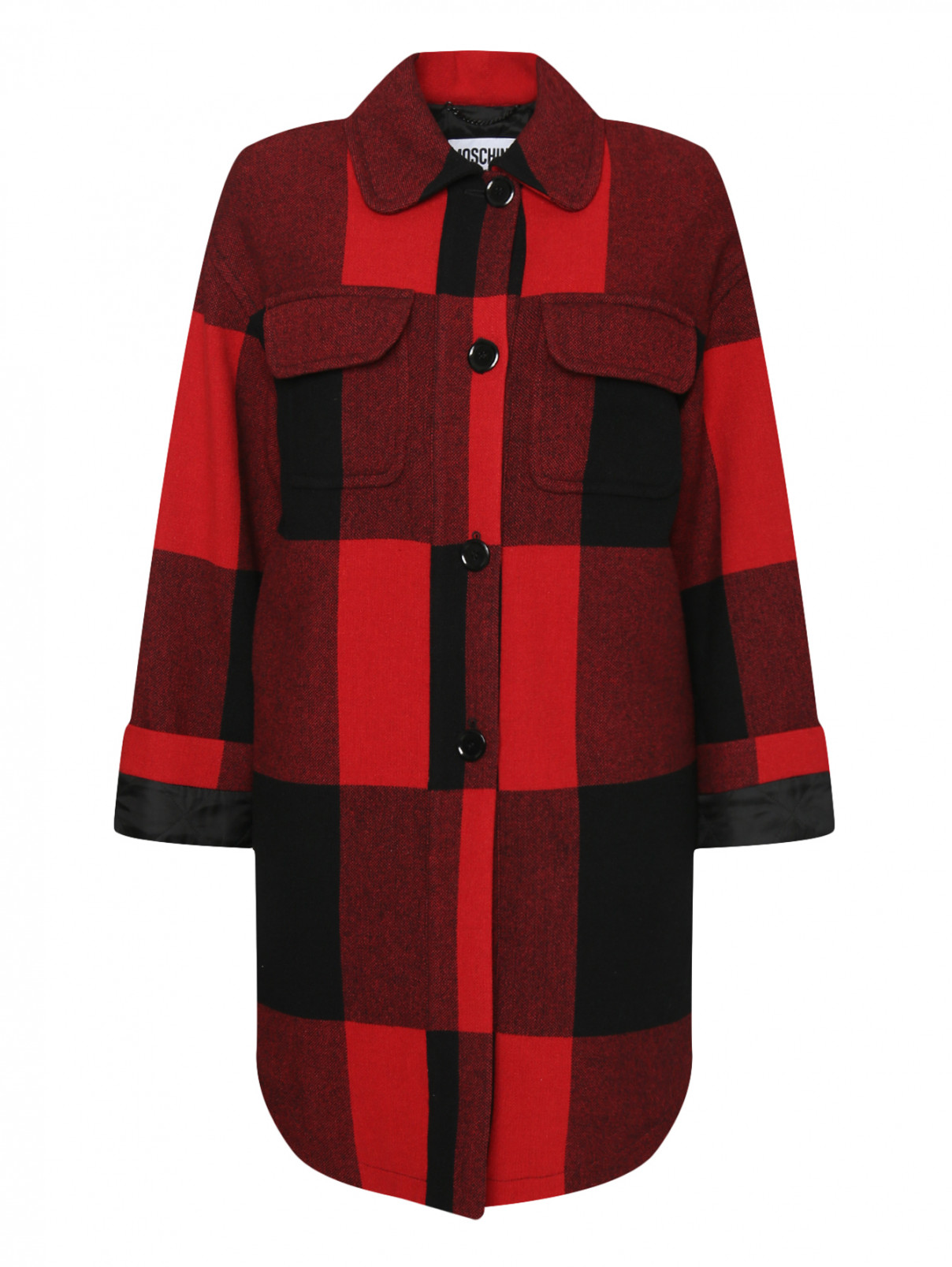 Пальто из смесовой шерсти в клетку Moschino  –  Общий вид  – Цвет:  Красный