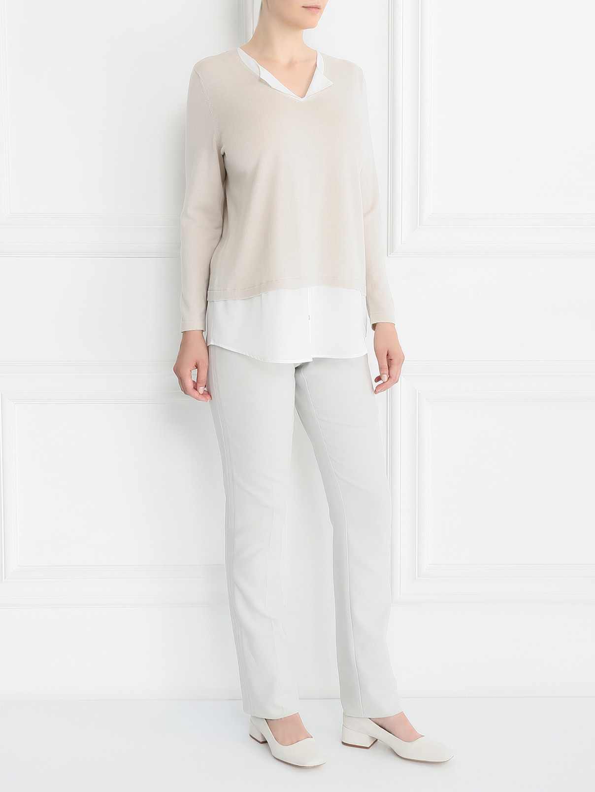Зауженные брюки из хлопка с высокой посадкой Marina Rinaldi  –  Модель Общий вид  – Цвет:  Серый
