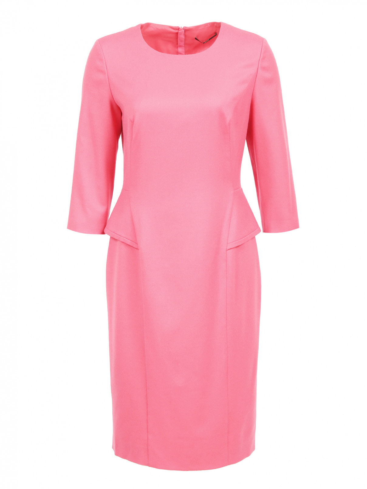 Платье-футляр из шерсти с рукавами 3/4 Boss  –  Общий вид  – Цвет:  Розовый