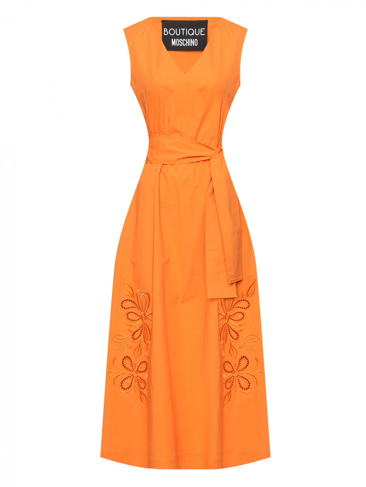 Платье из хлопка с вышивкой Moschino Boutique  –  Общий вид  – Цвет:  Оранжевый