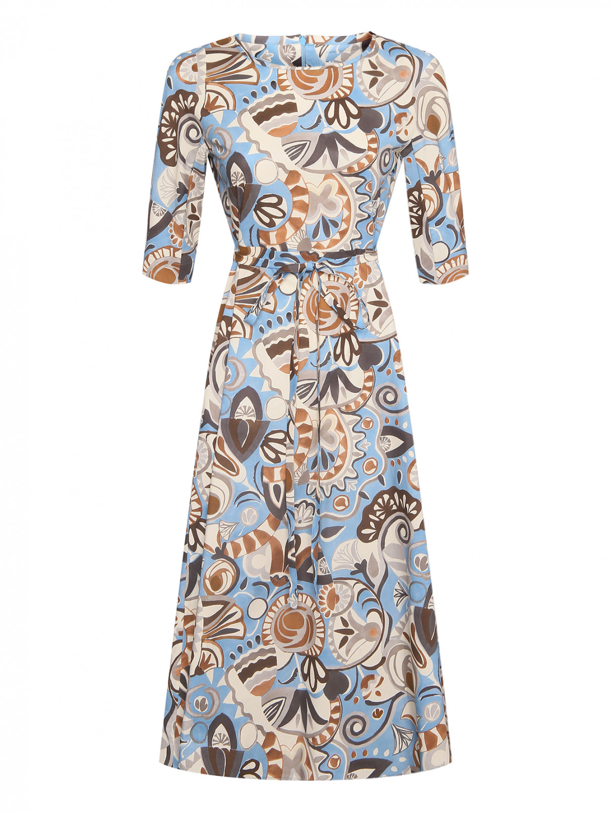 Платье-миди из хлопка с узором Max Mara  –  Общий вид  – Цвет:  Синий