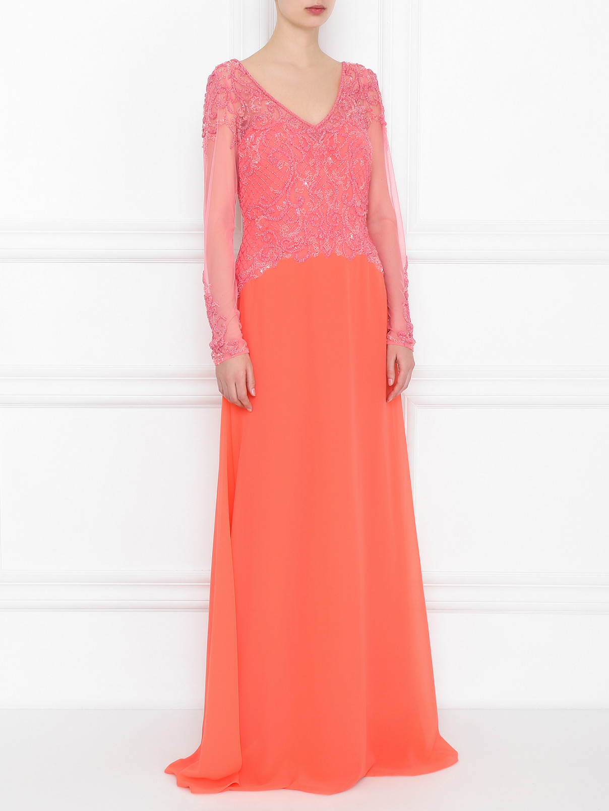 Платье-макси декорированное бисером и пайетками Rosa Clara  –  МодельВерхНиз  – Цвет:  Оранжевый