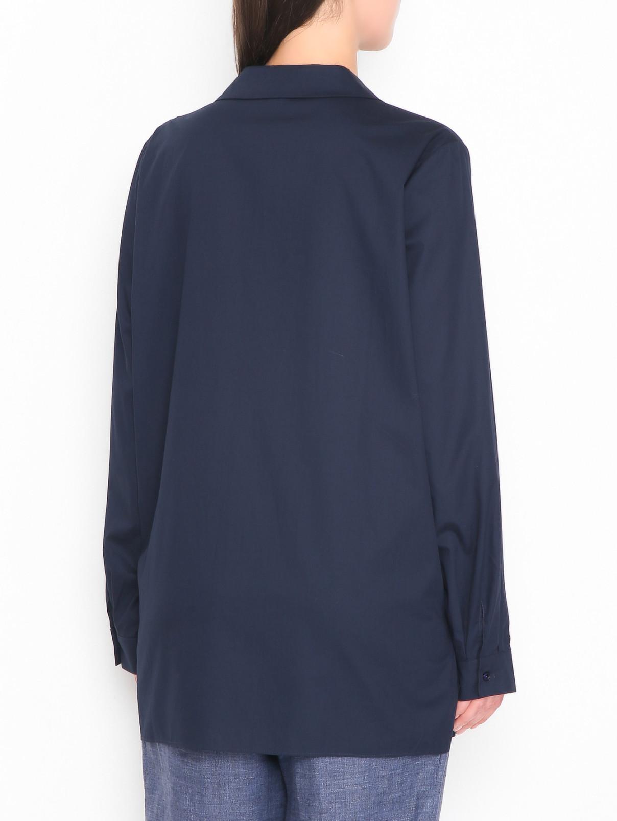 Блуза из хлопка с V-образным вырезом Persona by Marina Rinaldi  –  МодельВерхНиз1  – Цвет:  Синий