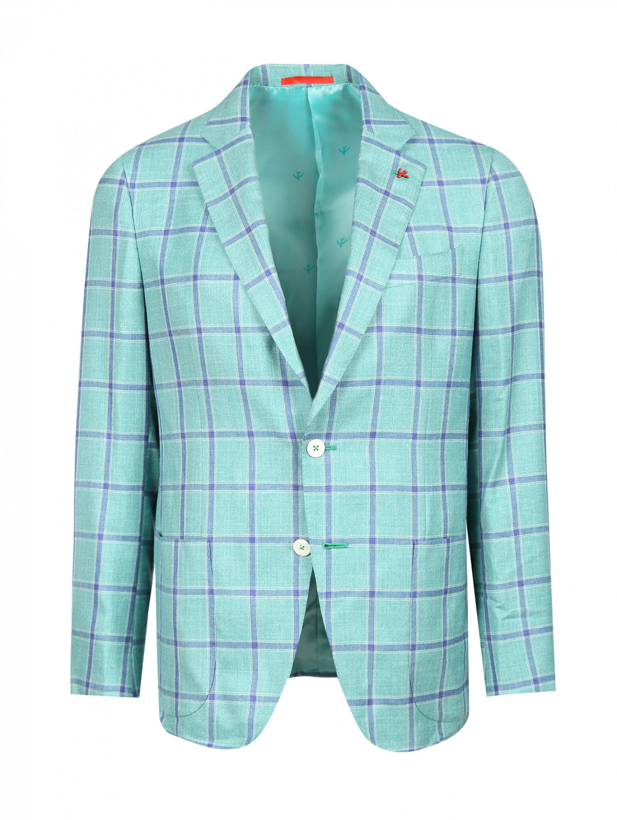Пиджак однобортный из шерсти и кашемира с узором "клетка" Isaia  –  Общий вид  – Цвет:  Зеленый