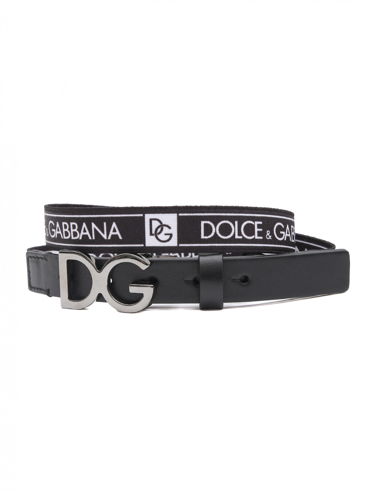 Ремень на резинке с металлической пряжкой Dolce & Gabbana  –  Общий вид  – Цвет:  Черный