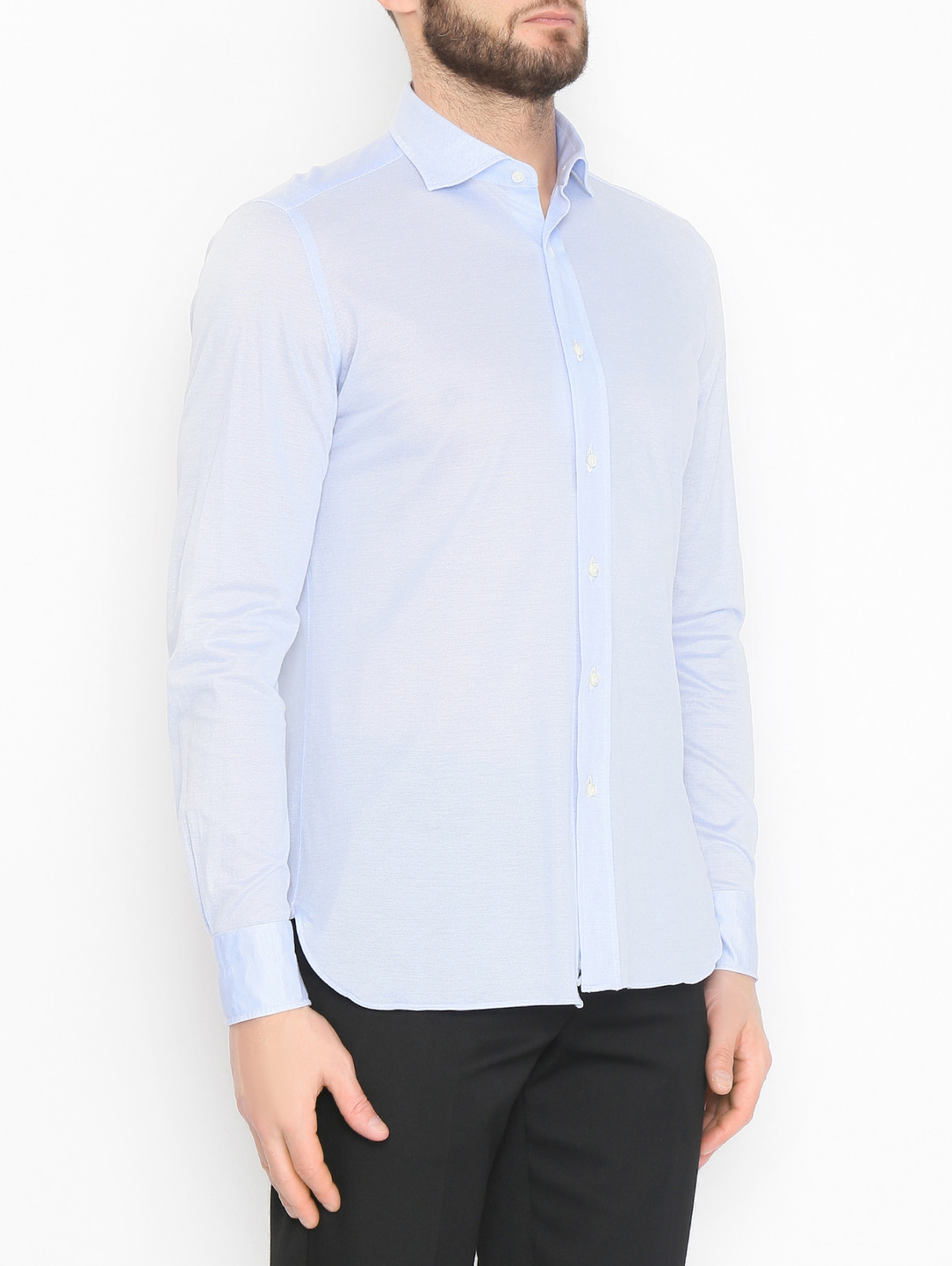 Рубашка из хлопка с узором Giampaolo  –  МодельВерхНиз  – Цвет:  Синий