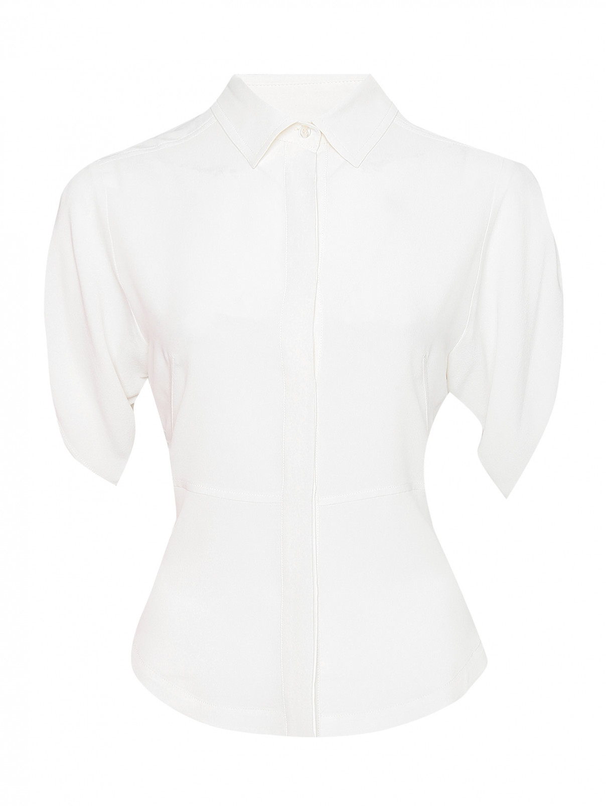 Блуза из смешанного шелка с коротким рукавом Sportmax  –  Общий вид  – Цвет:  Белый