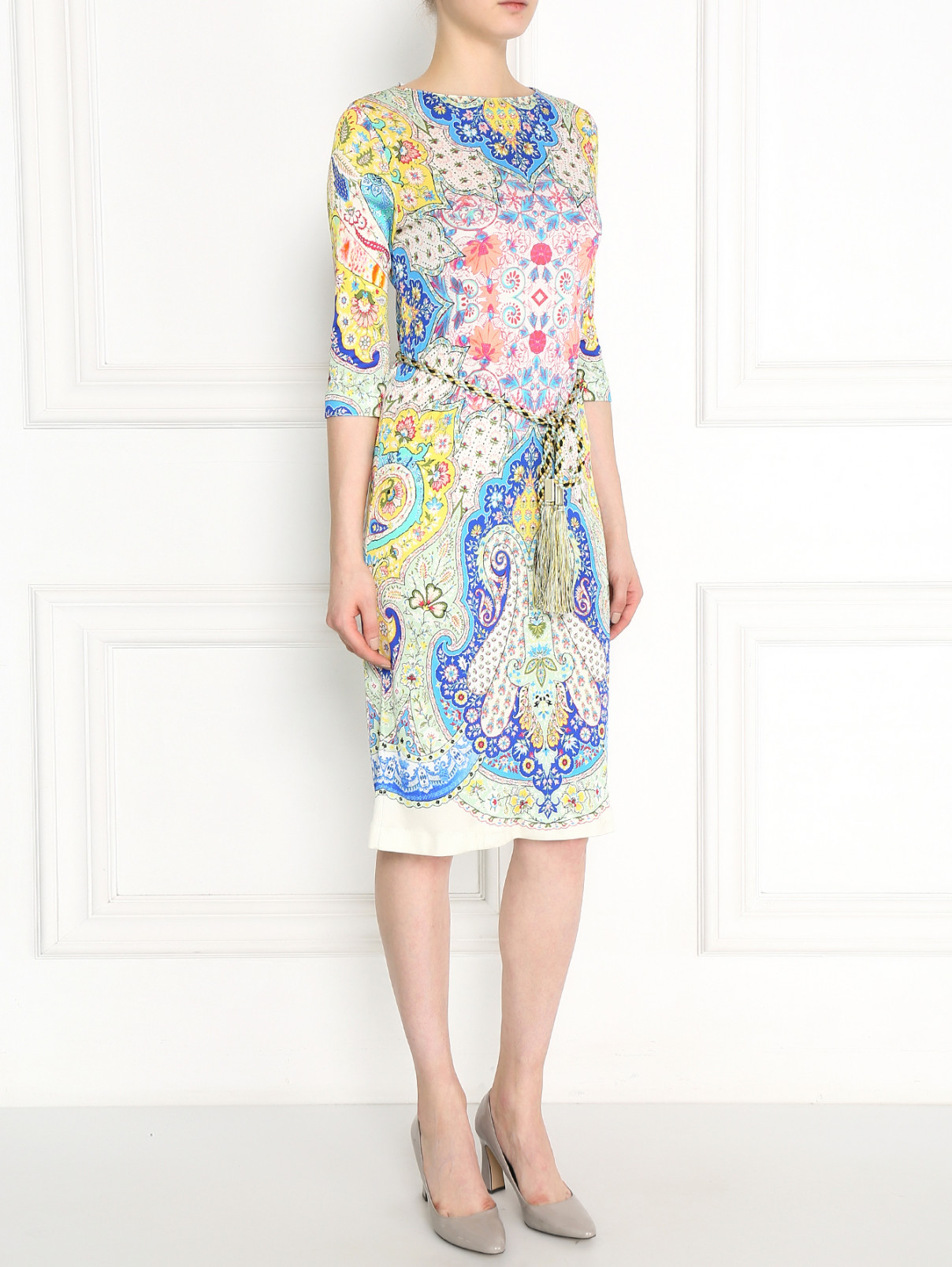 Трикотажное платье из шелка с поясом Etro  –  Модель Общий вид  – Цвет:  Узор