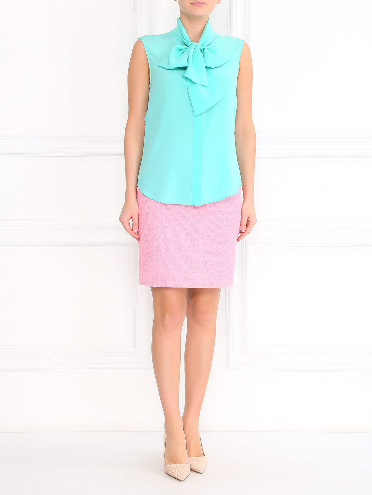 Шелковая блуза без рукавов Moschino Couture  –  Модель Общий вид  – Цвет:  Зеленый
