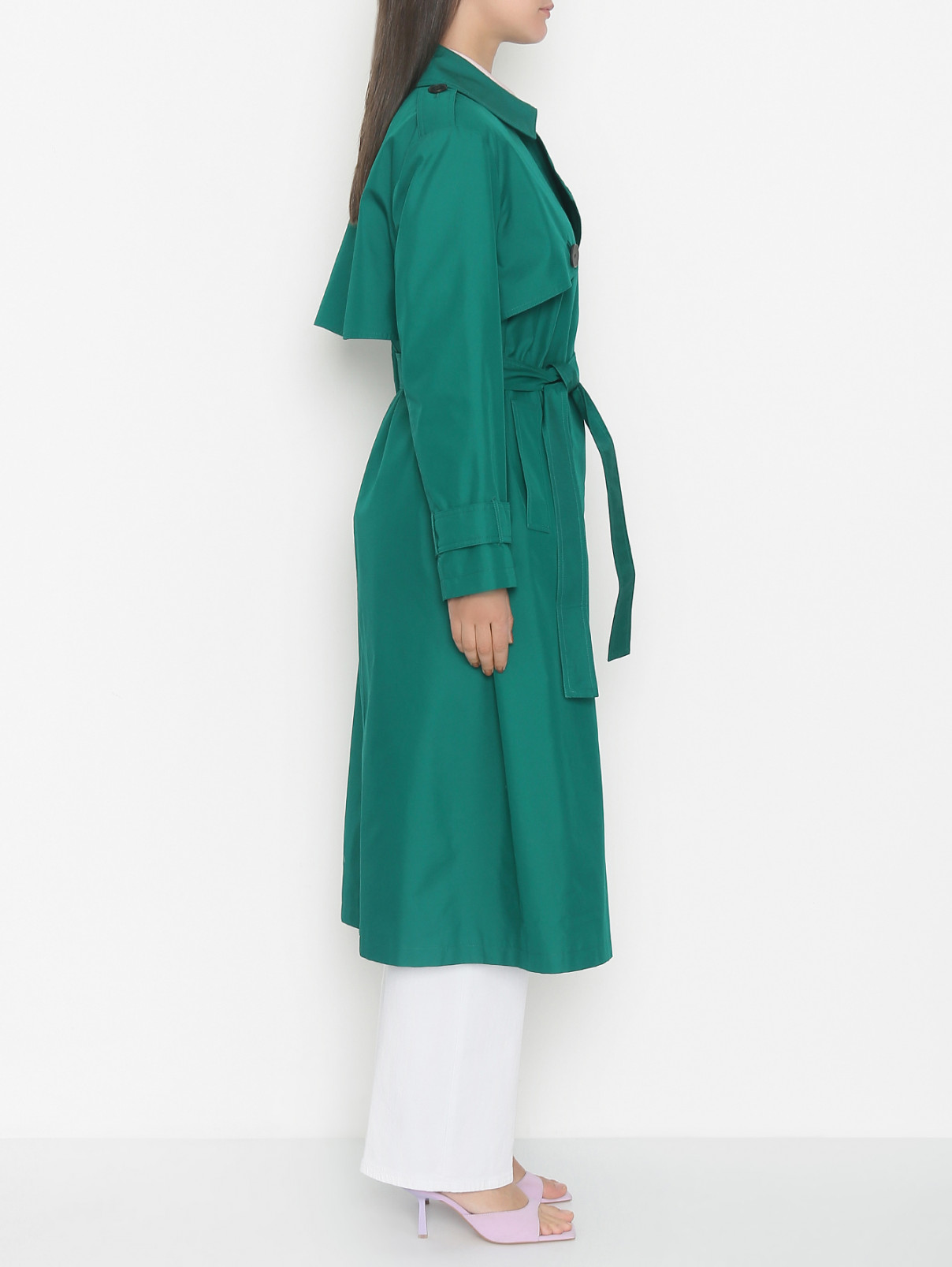 Двубортный тренч с карманами Marina Rinaldi  –  МодельВерхНиз2  – Цвет:  Зеленый