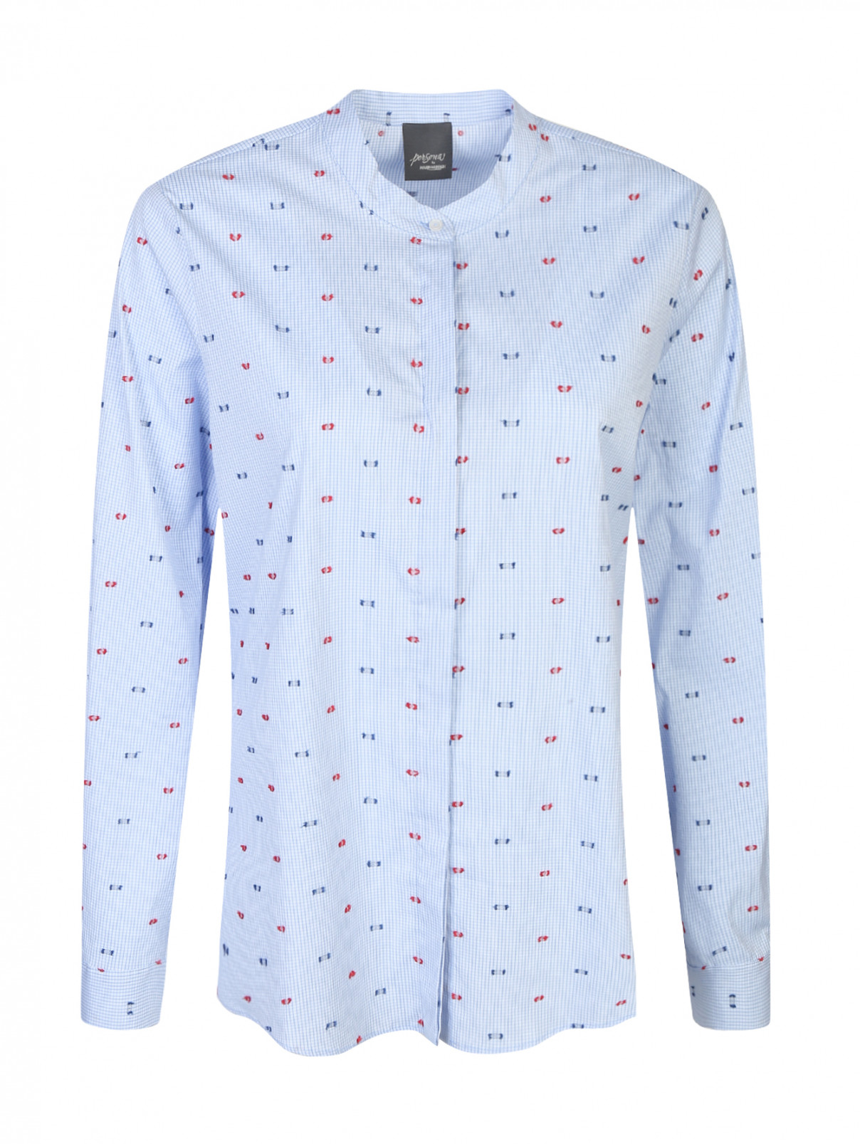 Рубашка из хлопка с узором Persona by Marina Rinaldi  –  Общий вид  – Цвет:  Синий