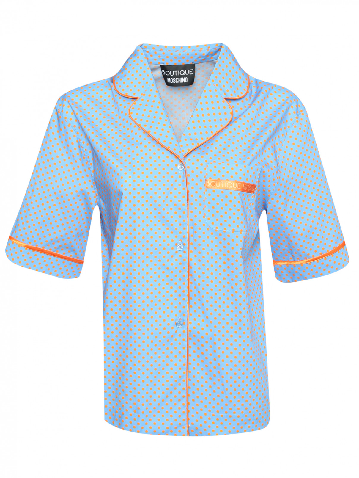 Блуза из хлопка с узором Moschino Boutique  –  Общий вид  – Цвет:  Синий