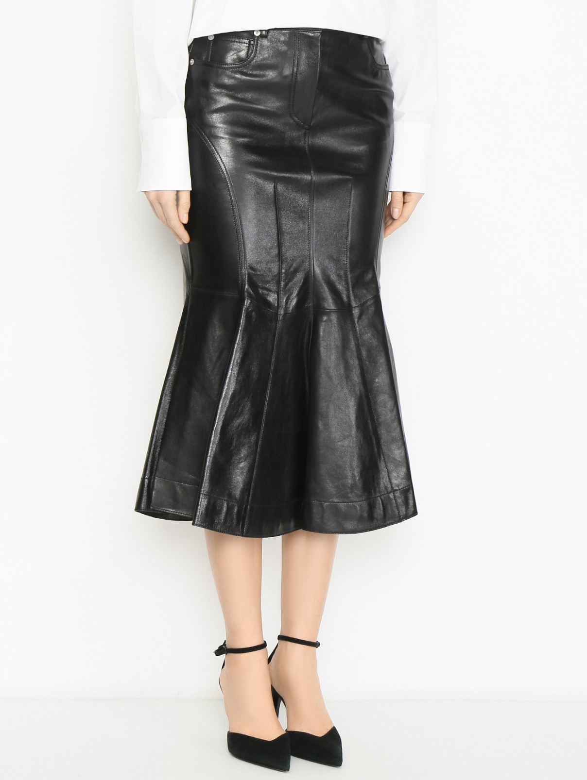 Юбка-миди из кожи Sportmax  –  МодельВерхНиз  – Цвет:  Черный