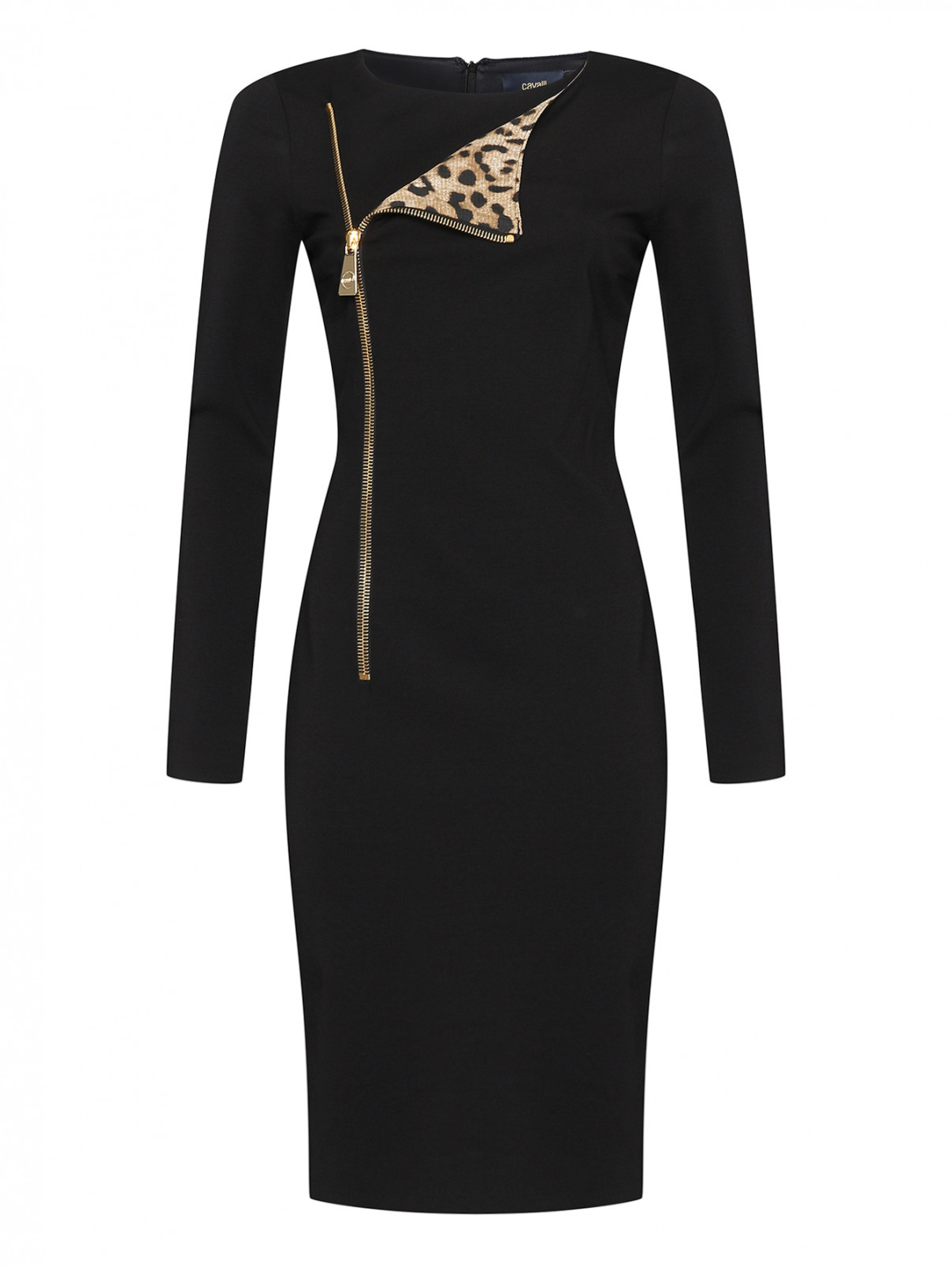 Платье трикотажное с декоративным элементом Cavalli class  –  Общий вид  – Цвет:  Черный