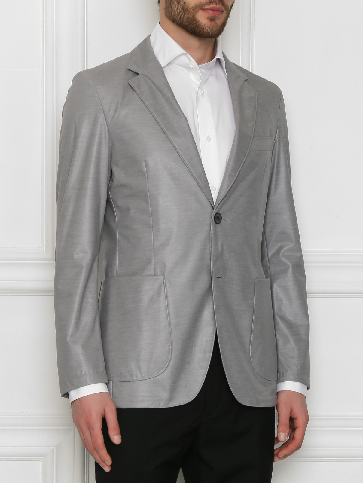 Пиджак однобортный с накладными карманами Belvest  –  МодельВерхНиз  – Цвет:  Серый