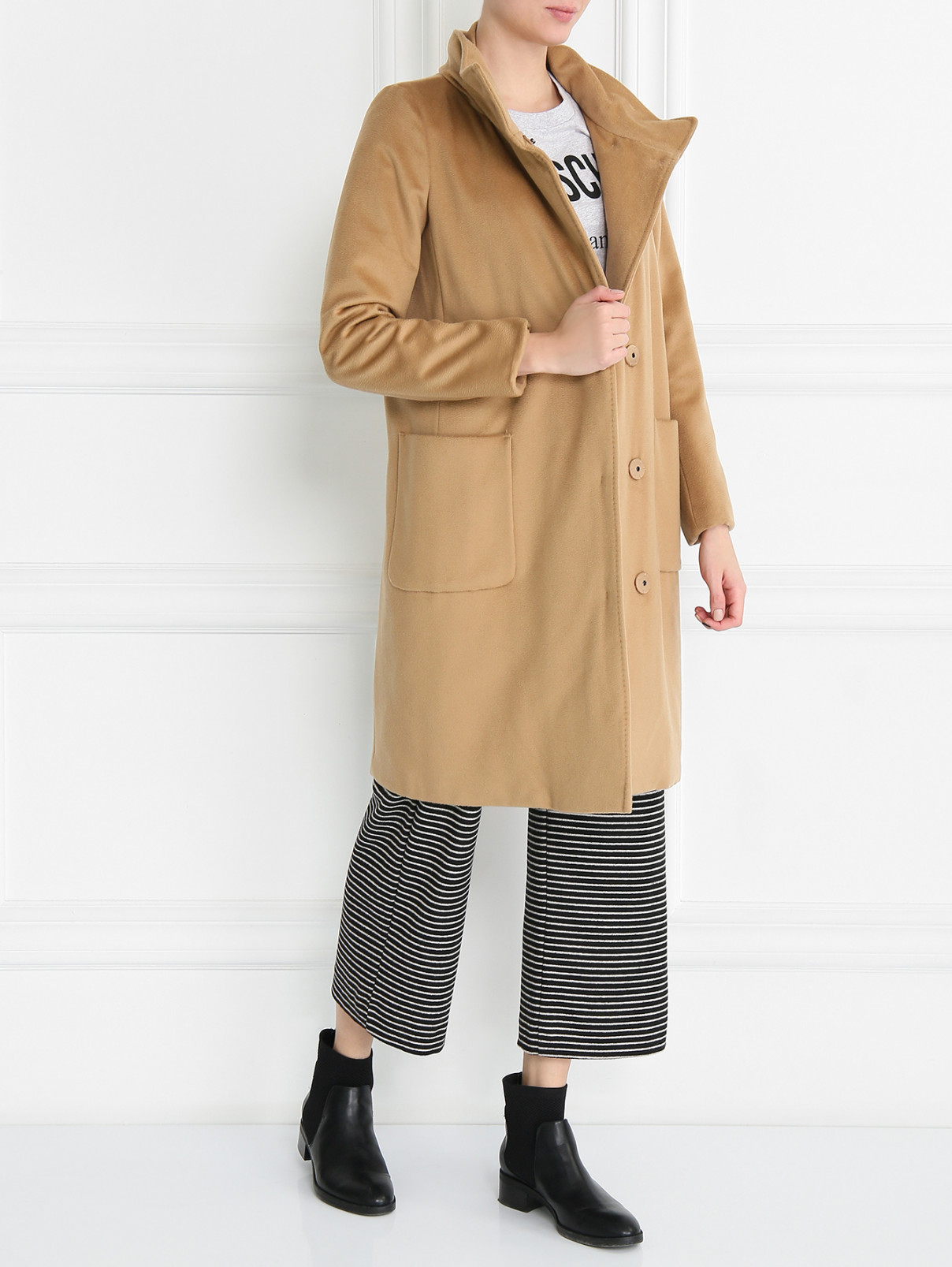 Пальто из шерсти с поясом Weekend Max Mara  –  Модель Общий вид  – Цвет:  Бежевый