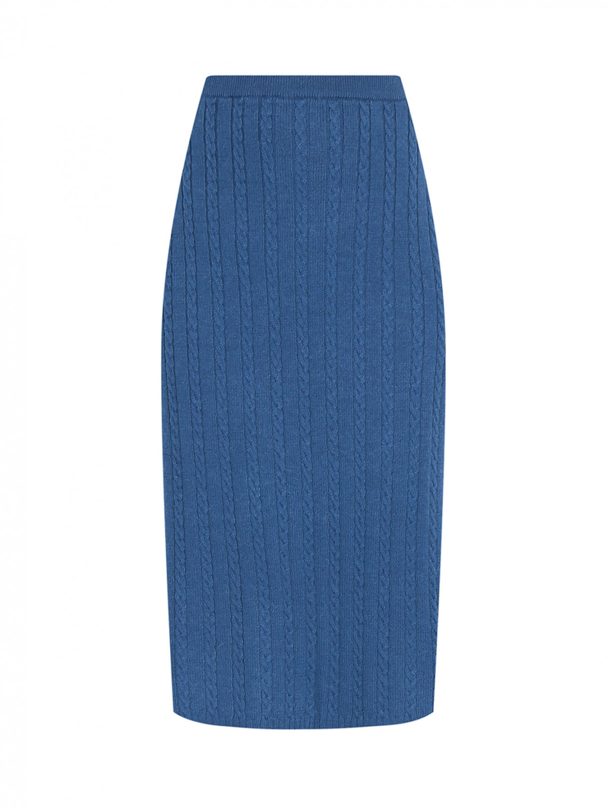 Трикотажная юбка из смешанной шерсти на резинке Marina Rinaldi  –  Общий вид  – Цвет:  Синий