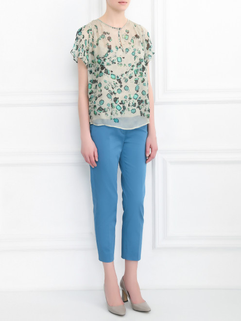 Блуза из шелка свободного кроя с узором - Модель Общий вид