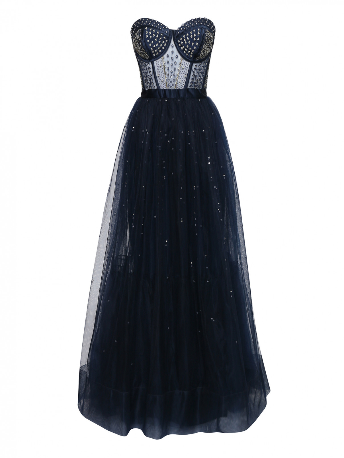 Платье из сетки декорированое стразами Temperley London  –  Общий вид  – Цвет:  Синий