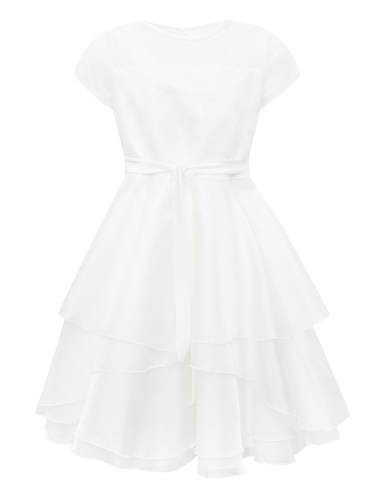 Платье с оборками расшитое пайетками Aletta Couture  –  Общий вид  – Цвет:  Белый
