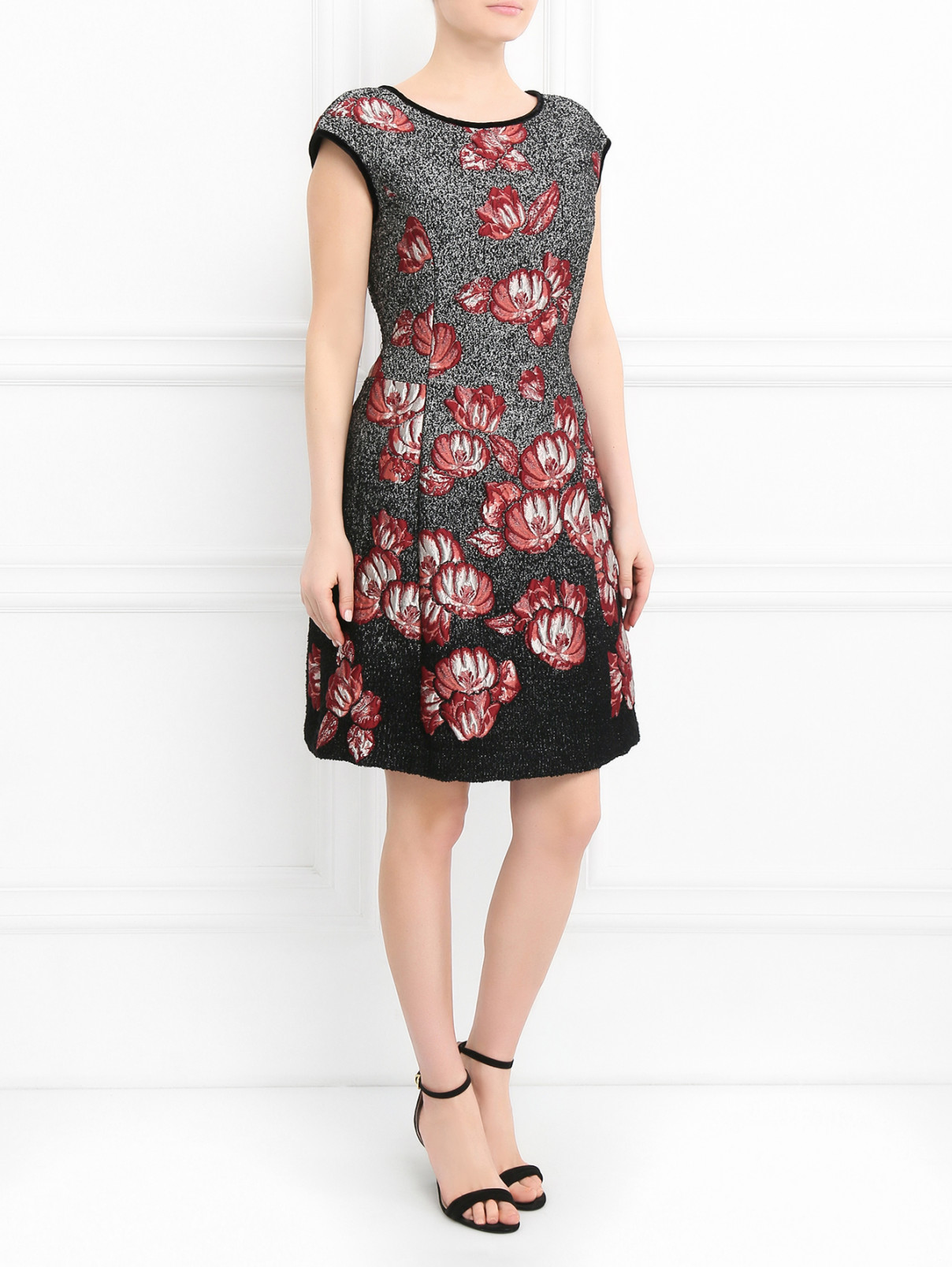 Платье-мини с цветочным узором Alberta Ferretti  –  Модель Общий вид  – Цвет:  Серый