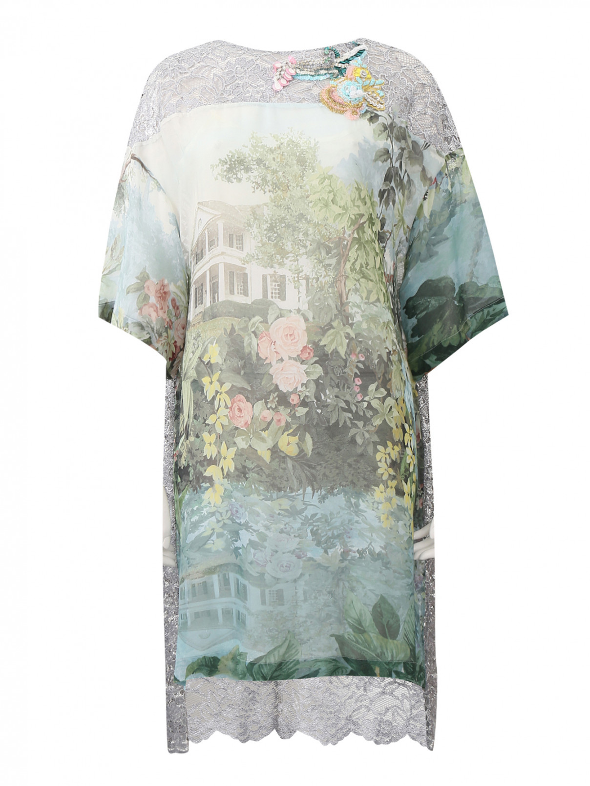Платье из гипюра с аппликацией Antonio Marras  –  Общий вид  – Цвет:  Серый